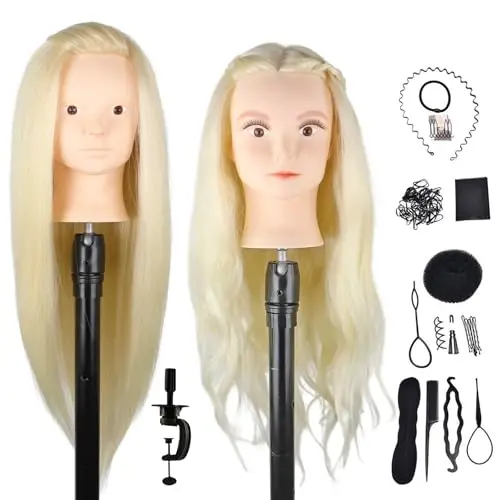 DaizySight Testina Parrucchiere con 50% Capelli Umani Veri, Testina Parrucchiere Manichino, Testa Formazione