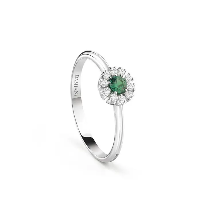 DAMIANI Anello In Oro Bianco Con Diamante/Smeraldo