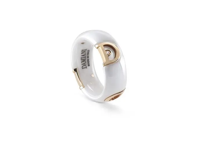 DAMIANI Anello In Oro Rosa Ceramica Con Diamante - D Icon