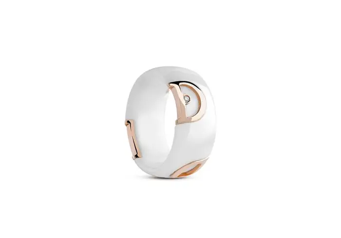 DAMIANI Anello In Oro Rosa Ceramica Con Diamante - D Icon