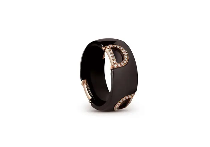 DAMIANI Anello In Oro Rosa Ceramica Con Diamante - D Icon