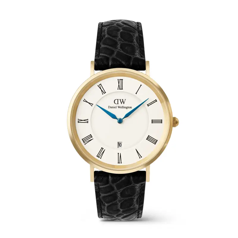 Daniel Wellington DW Orologio Classic Roman Numerals Date Black Croc Belly Gold