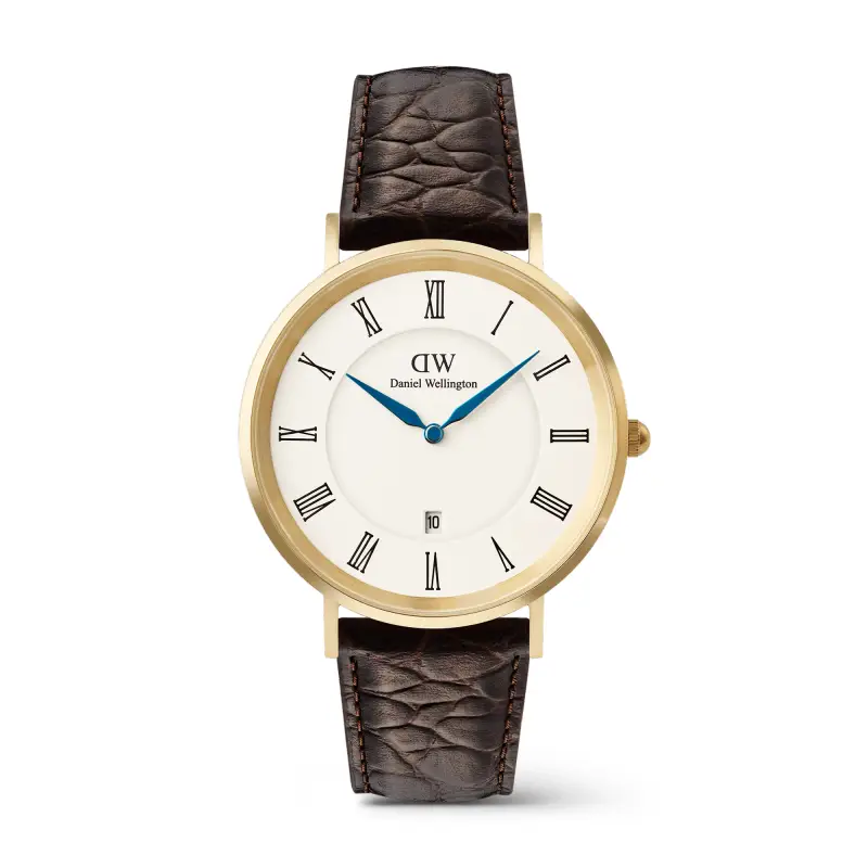Daniel Wellington DW Orologio Classic Roman Numerals Date Dark Brown Croc Belly Gold