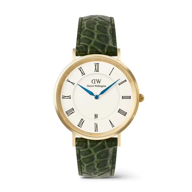 Daniel Wellington DW Orologio Classic Roman Numerals Date Dark Green Croc Belly Gold