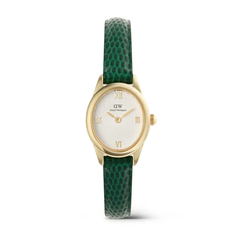Daniel Wellington DW Orologio Ophelia Mini Green Lizard White Guilloché Gold 22x25 5mm
