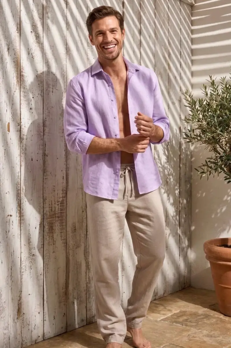 David Man CAMICIA IN MISTO LINO DAMON | Colore Lilla