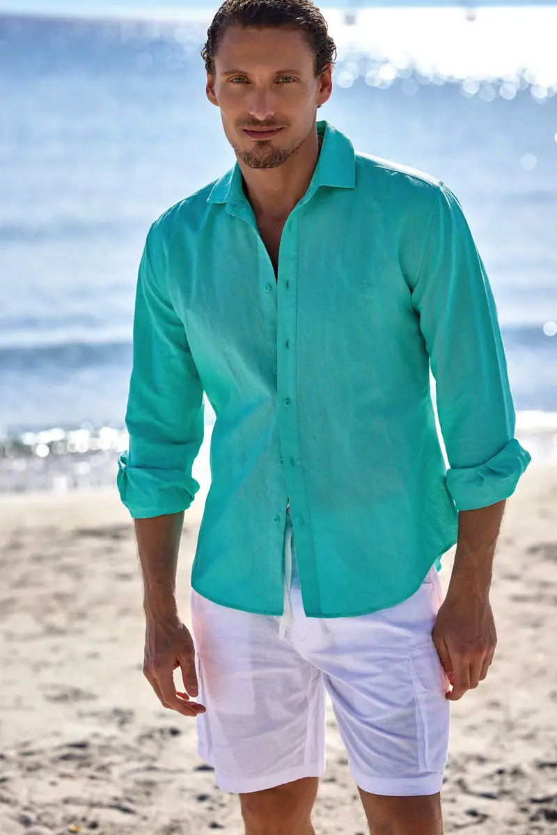 David Man CAMICIA IN MISTO LINO DAMON | Colore Turchese