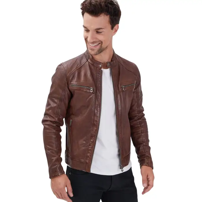 Daytona 73 Giacca in pelle Collins Lamb Paolo Marron