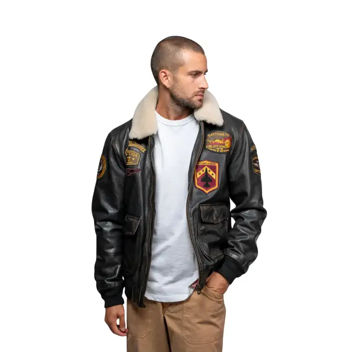 Daytona 73 Giubbotto da aviatore in pelle Mock Noir