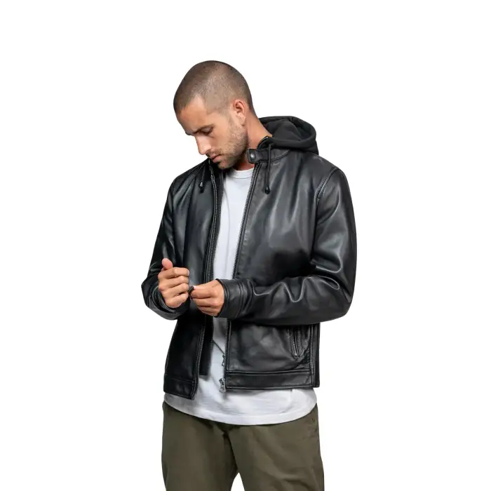 Daytona 73 Giubbotto in pelle con cappuccio Shafter Noir