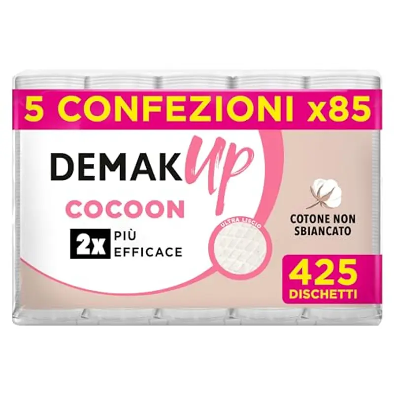 Demak'Up Cocoon dischetti struccanti in cotone, Maxi Formato 5 confezioni da 85 dischetti, 425 dischetti totali