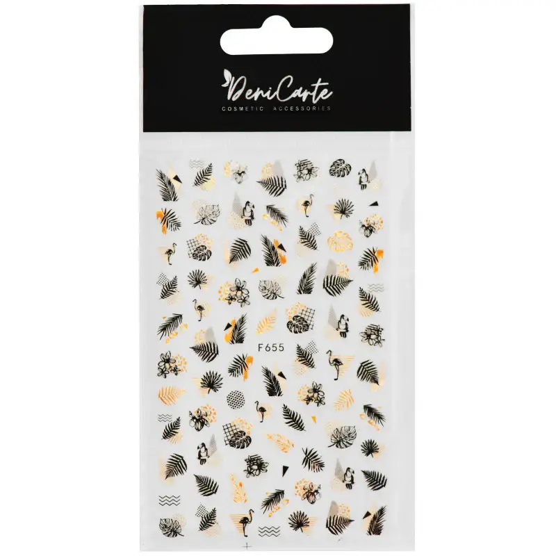 Deni carte Adesivi per unghie oro e neri - Foglie decorative autoadesive