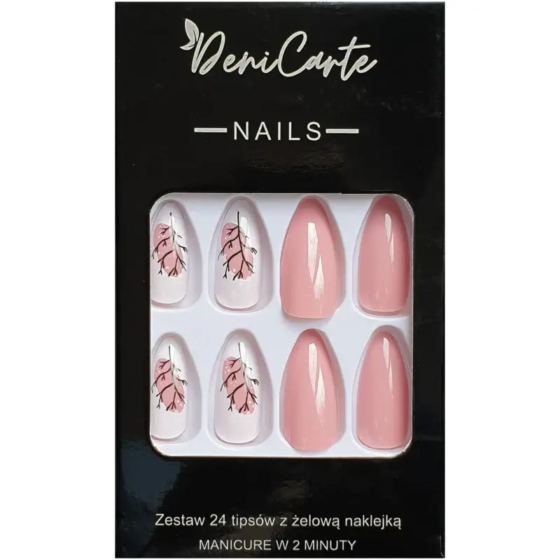 Deni carte Nail Tips - unghie artificiali, set da 24 pezzi, vari modelli Black Gold Line | Nero, rosa e oro