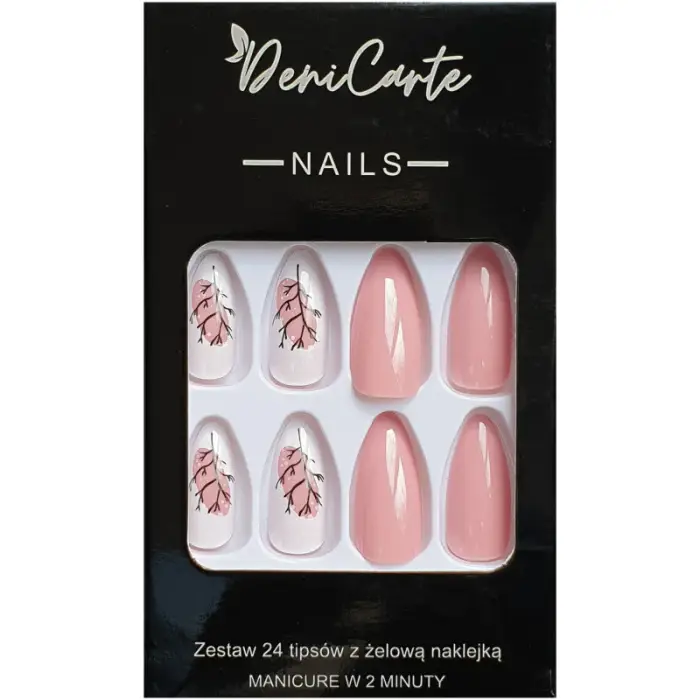 Deni carte Nail Tips - Unghie Artificiali, Set da 24, Vari Disegni Rosa Bianco
