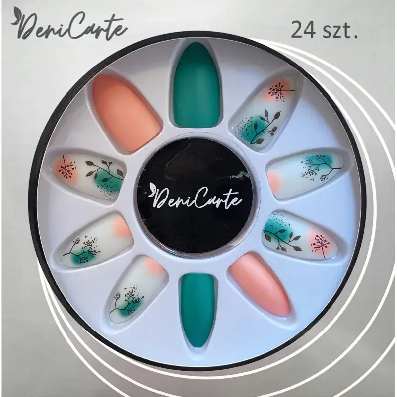 Deni carte Tipsy Art - unghie artificiali con motivi decorativi, Francese Almond |, UV-free Rosa e bianco