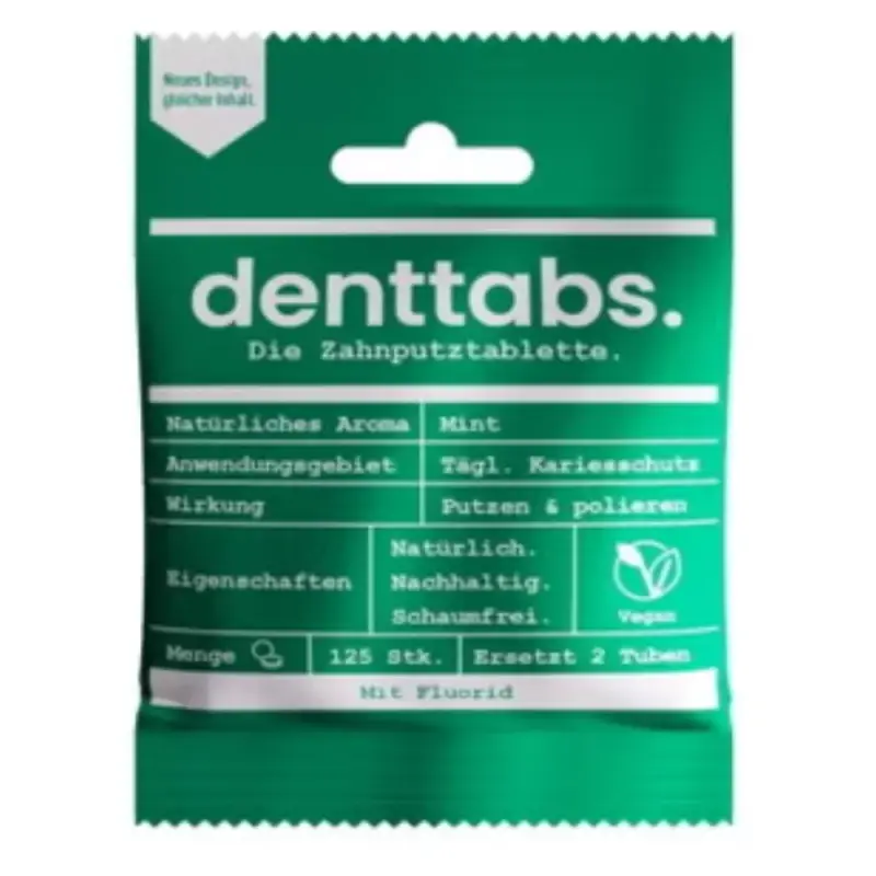 Denttabs Dentifricio in Pastiglie - Stevia e Menta con Fluoruro 125 pezzi