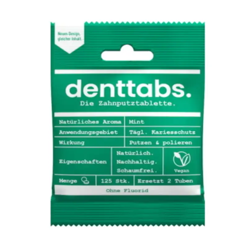Denttabs Dentifricio in Pastiglie - Stevia & Menta senza Fluoruro 125 pezzi