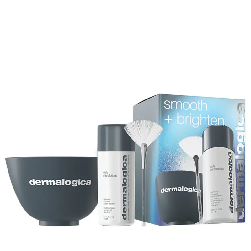 Dermalogica Set Levigante + Illuminante Polvere Esfoliante Microfoliante Giornaliera 74 g + Spazzola Multi Viso Fan Maschera + Ciotola