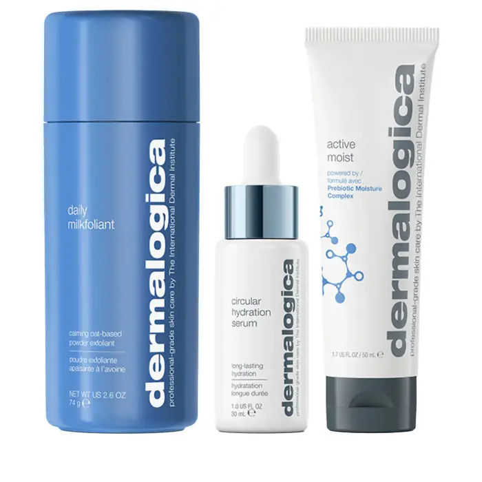 Dermalogica Set Liscio + Idratante Polvere Esfoliante Quotidiana Latte 74 g + Prebiotici Idratanti Attivi Idratanti Crema Viso 50 ml +