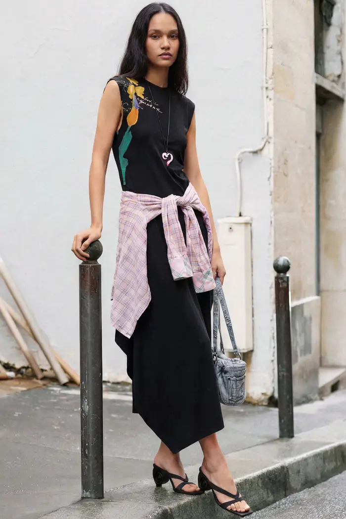 Desigual abito asimmetrico a fiori BLACK