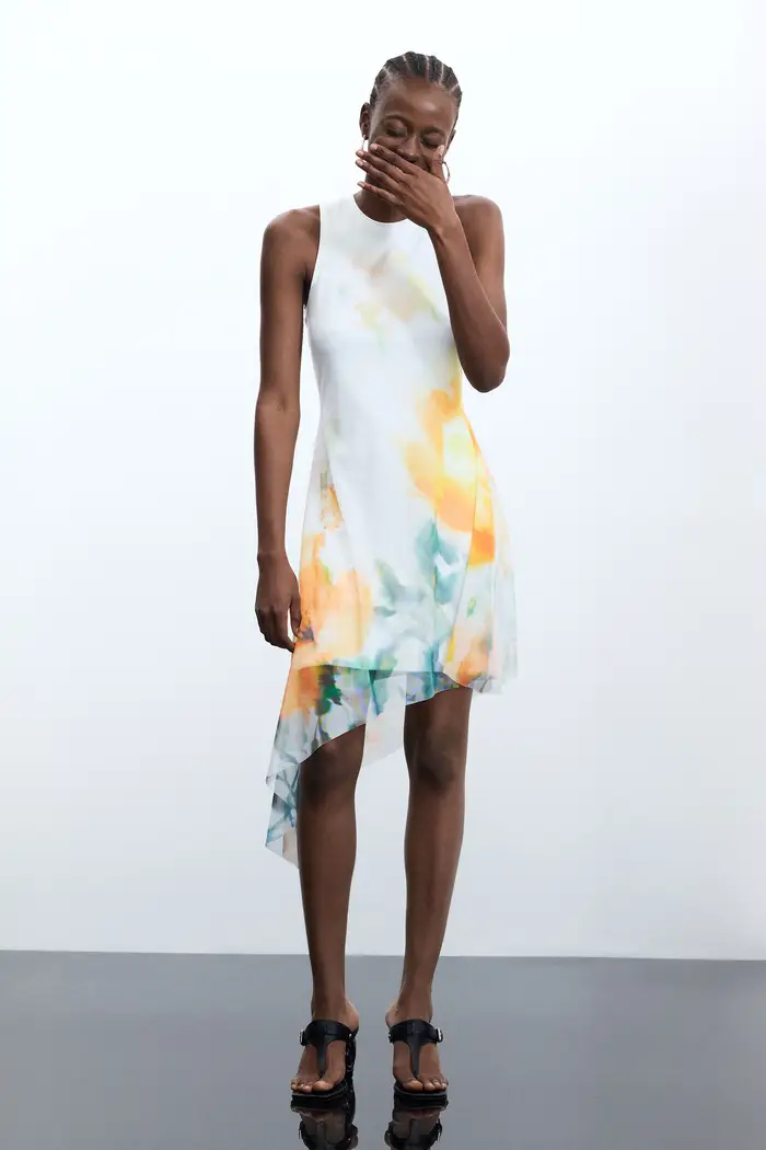 Abito asimmetrico senza maniche WHITE