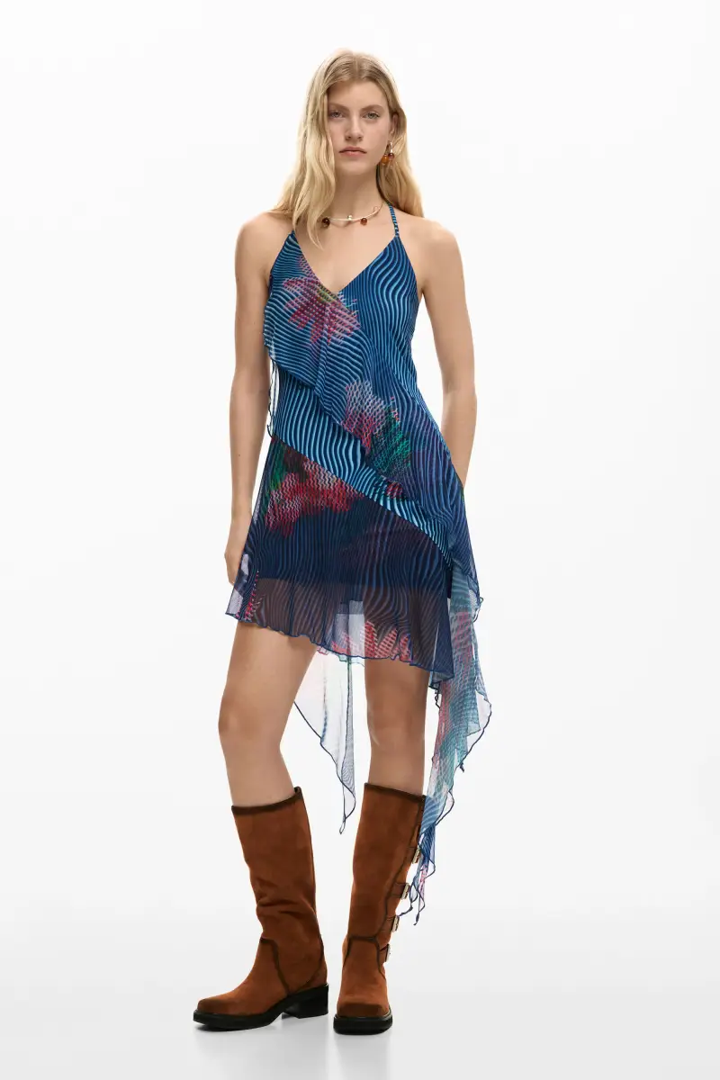 Desigual Abito con volant pixelato BLUE