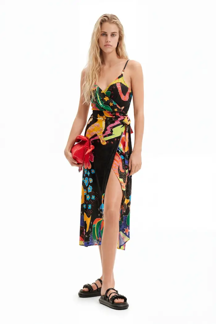 Desigual Abito midi portafoglio stampa giungla BLACK