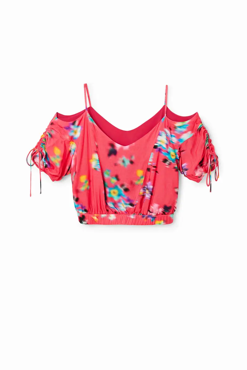 Desigual Blusa corta fiori arricciati RED
