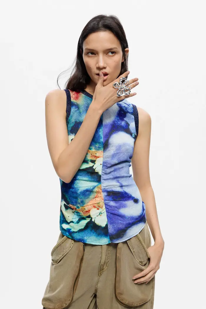 Desigual blusa senza maniche stampata BLUE