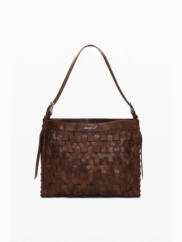 Desigual borsa a mano argon in ecopelle marrone intrecciata