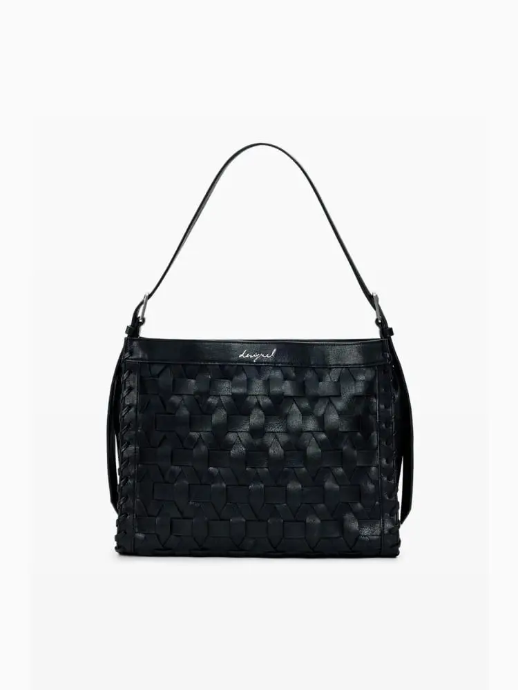 Desigual borsa a mano argon in ecopelle nera intrecciata