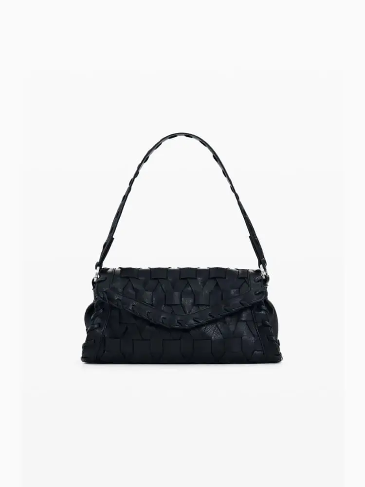 Desigual borsa a mano con tracolla argon in ecopelle nera intrecciata