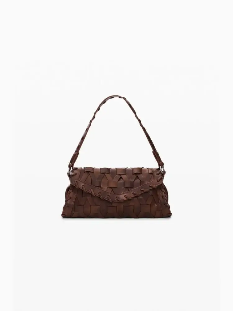 Desigual borsa a spalla con tracolla argon in ecopelle marrone intreciata