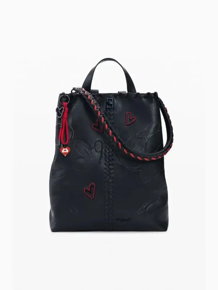 Desigual borsa zaino con stampa mickey mouse sumy in ecopelle nera