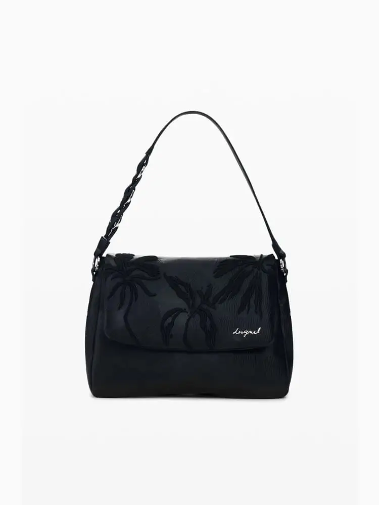 Desigual borsa zaino posadas in ecopelle nera con ricami