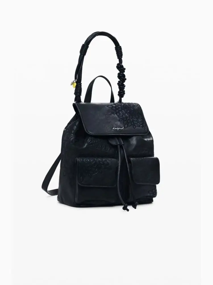 Desigual borsa zaino sierra prisa mini in ecopelle nera ricamata