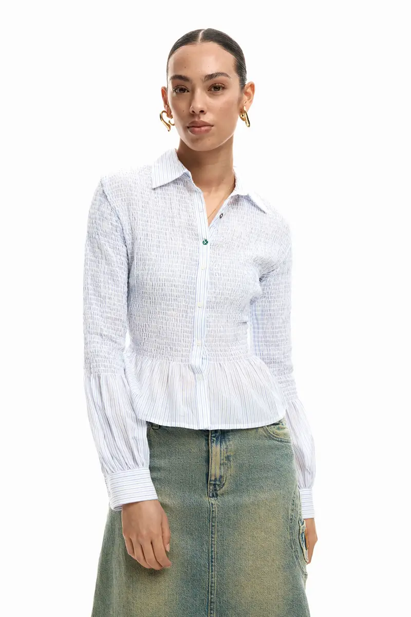 Desigual Camicia arricciata a righe WHITE
