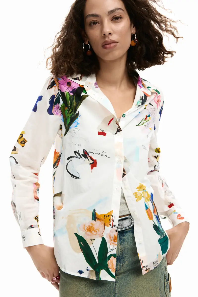Desigual Camicia collage fiori WHITE