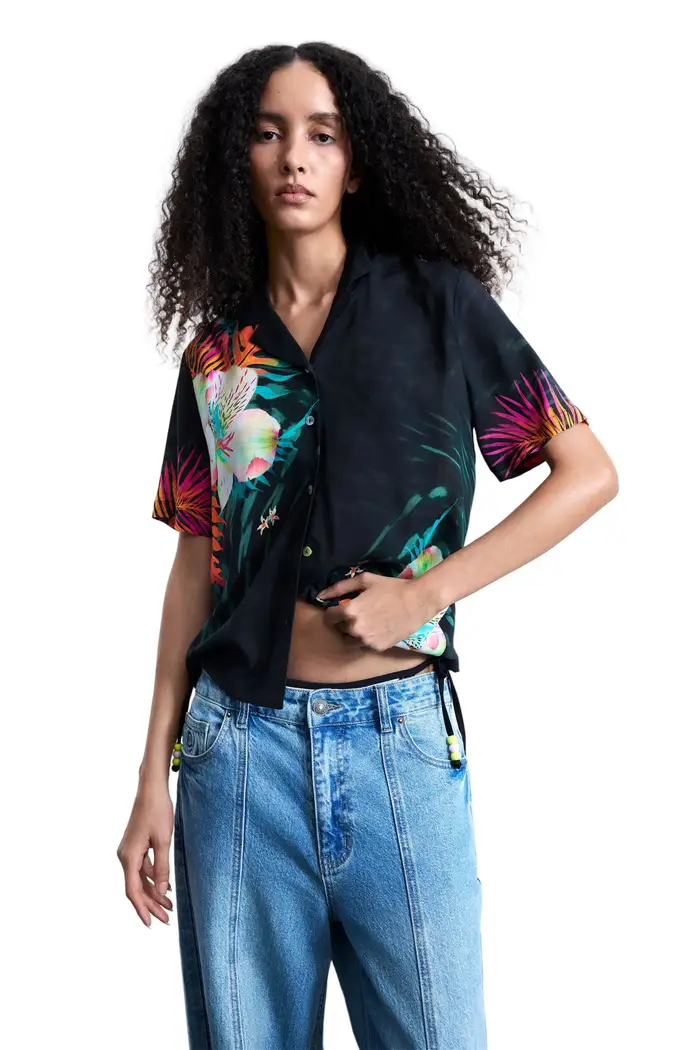 Desigual Camicia Maniche Corte Donna Nera Stampa Nero
