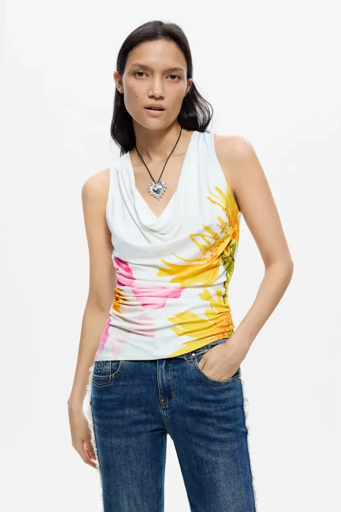 Desigual Canottiera stampata MATERIAL FINISHES