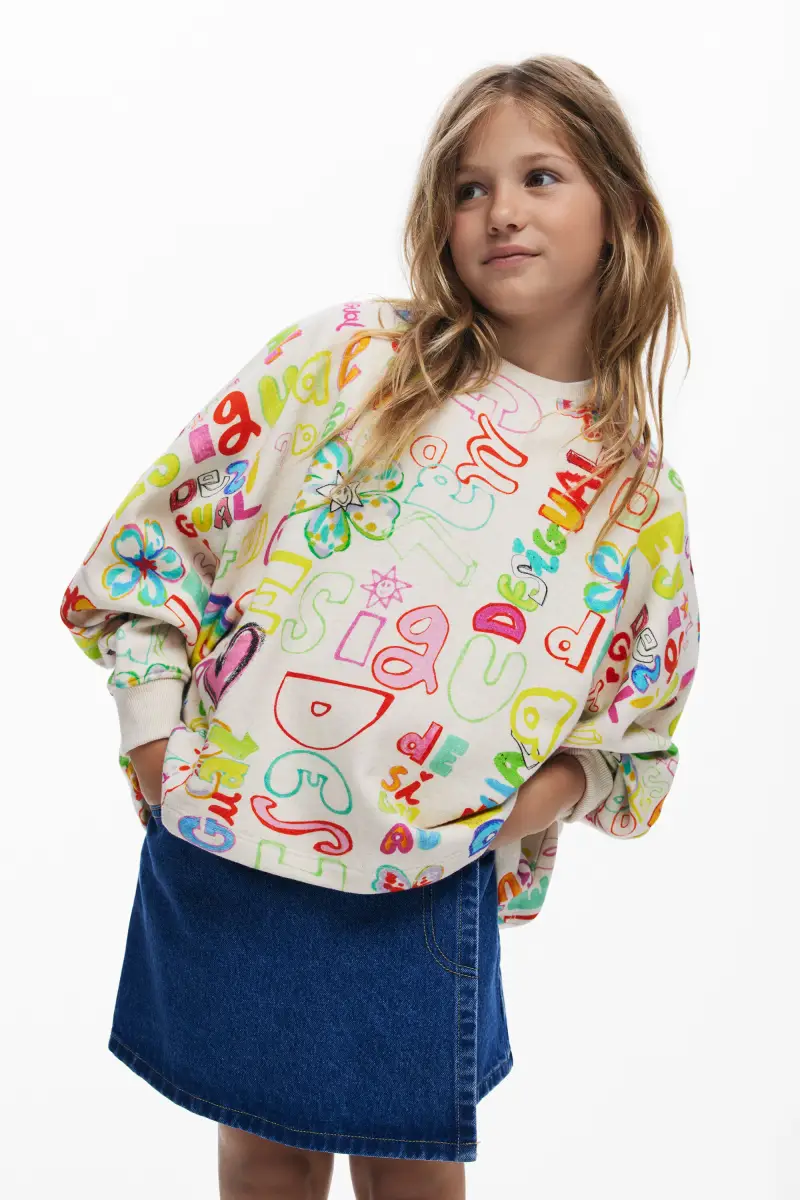 Desigual Felpa con maniche e lettering WHITE