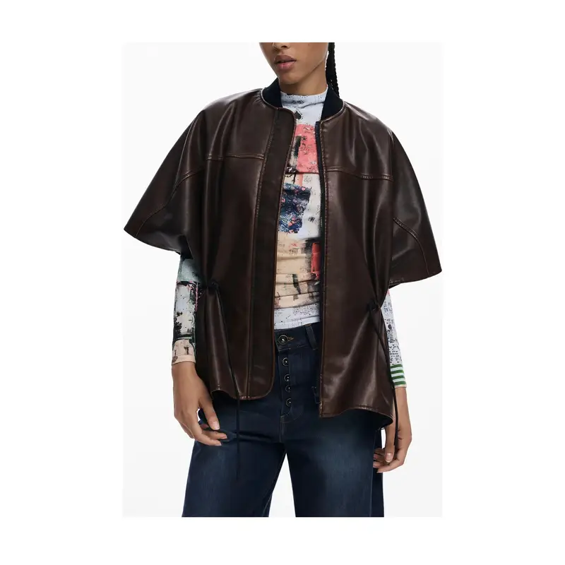 Desigual Maglia Poncho Donna Marrone con Zip