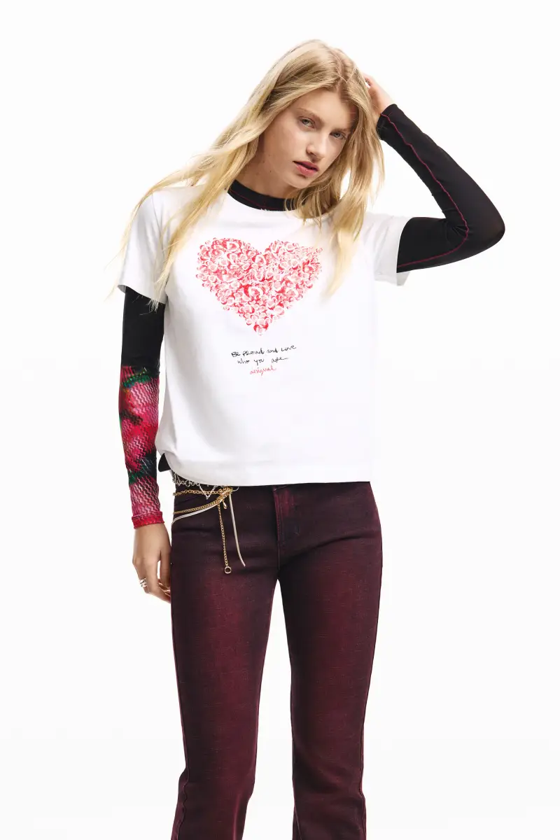 Desigual Maglietta a maniche corte con cuore WHITE