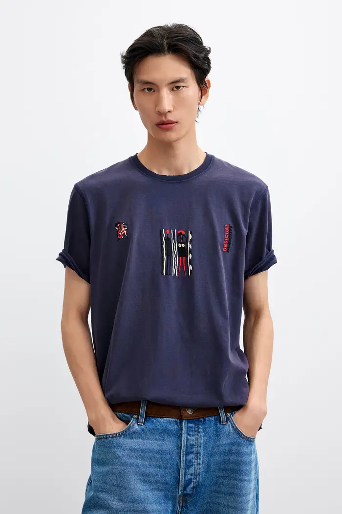 Desigual Maglietta in maglia ricamata BLUE