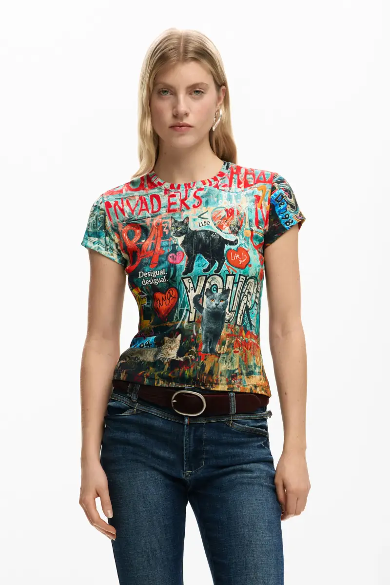 Desigual MAGLIETTA STAMPATA GATTI RED