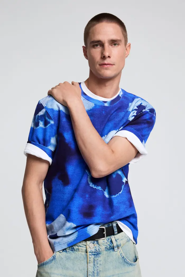 Desigual Maglietta tie dye floreale BLUE