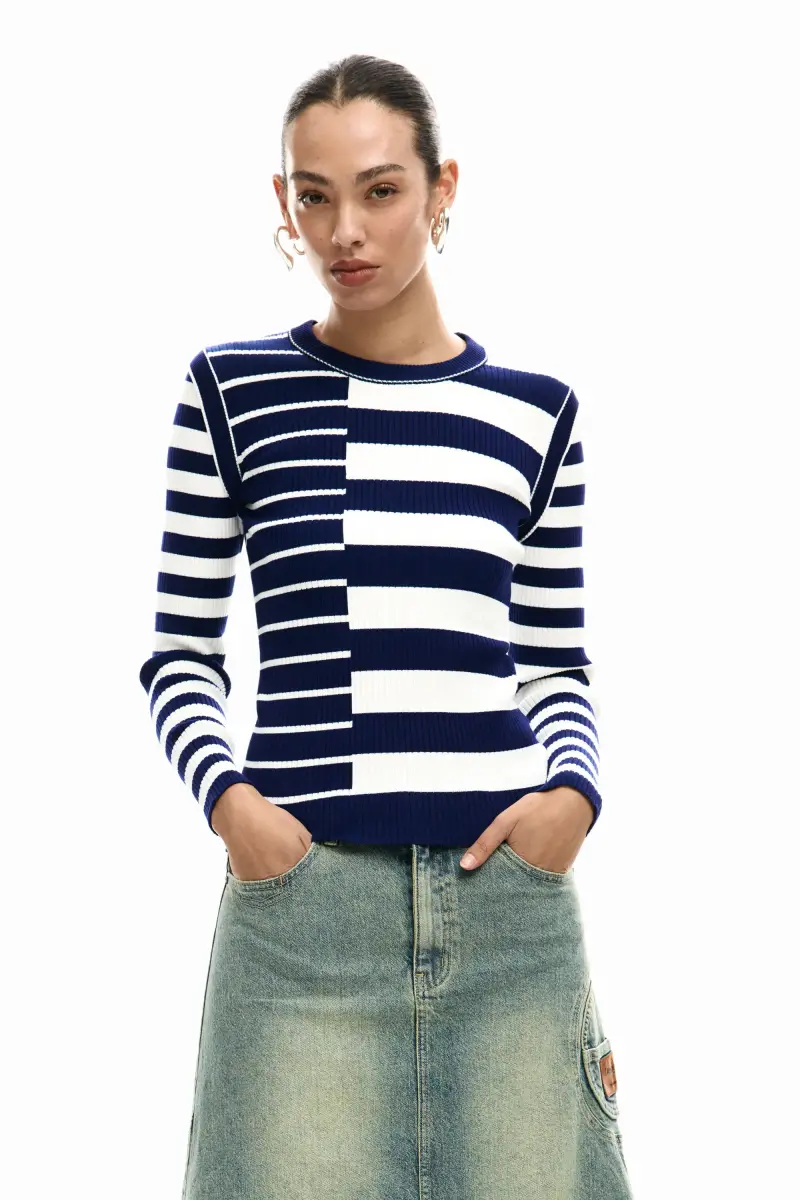 Desigual Maglione a righe rib WHITE