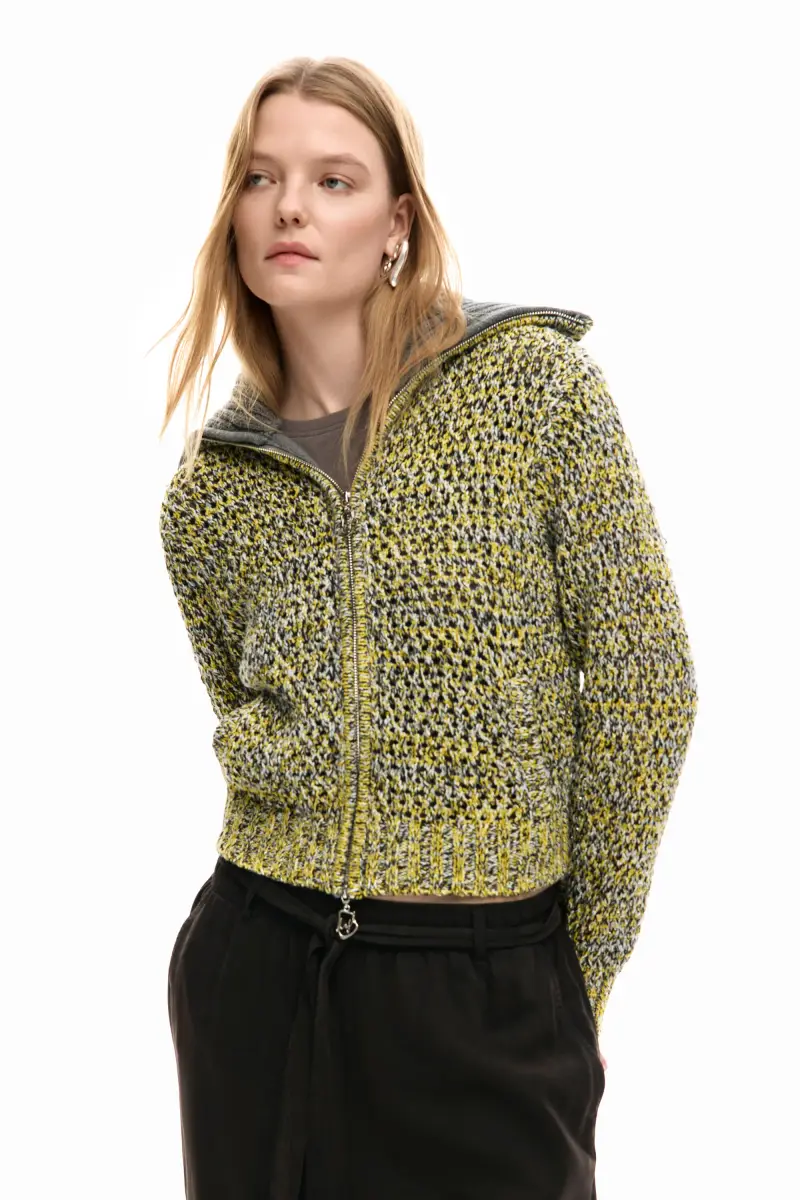 Desigual Maglione con cerniera a maglia BLACK