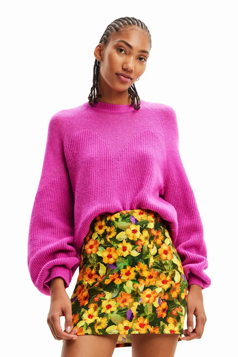 Desigual Maglione Donna Rosa a Collo Alto con Dettagli a Contrasto