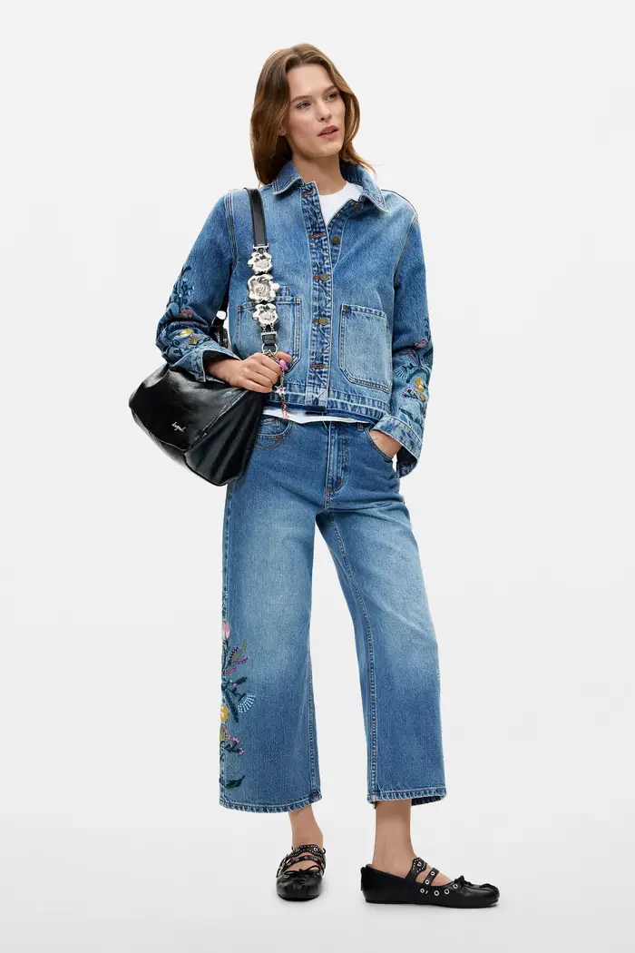 Desigual Pantaloni a fiori in denim BLUE
